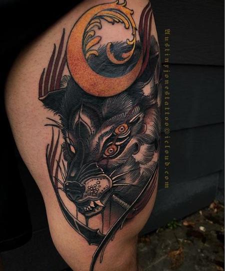 Austin Jones - Four Eyed Dark Neo Traditional Wolf Tattoo